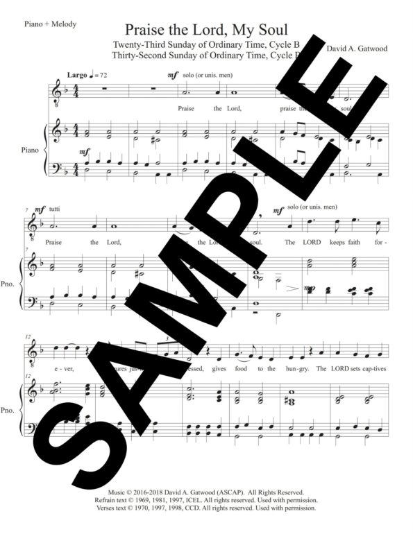 Praise the Lord My Soul Psalm 146 Sample Piano Melody 1 scaled