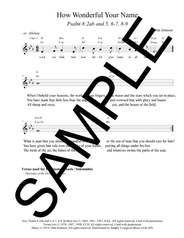 Psalm 8 How Wonderful Your Name Johnson Sample Lead Sheet 1