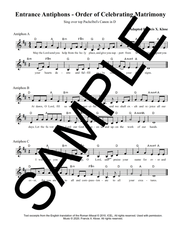 Entrance Antiphons Order of Celebrating Matrimony Klose Sample Lead Sheet 1 png