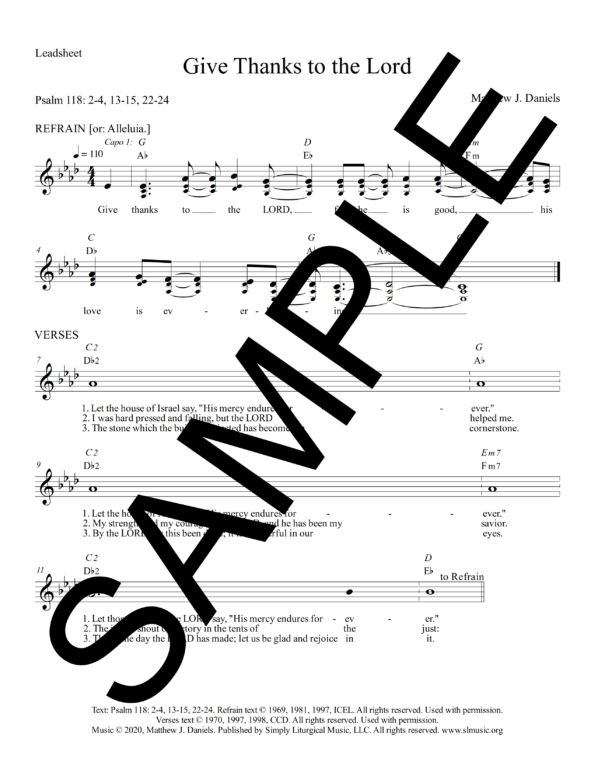 Psalm 118 Give Thanks to the Lord Daniels Sample Lead Sheet 1 png