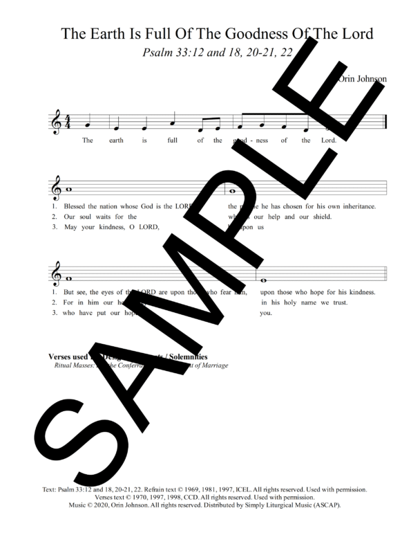 Psalm 33 The Earth Is Full Of The Goodness Of The Lord Johnson Sample Lead Sheet 3 png