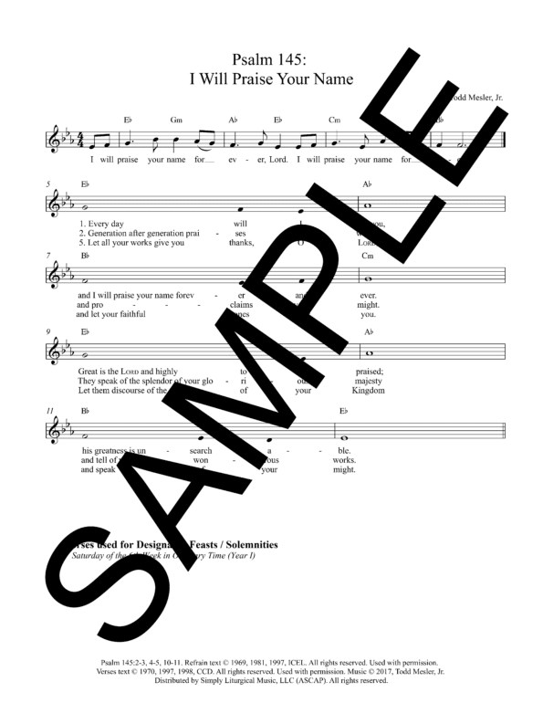 Sample Psalm 145 I Will Praise Your Name Mesler Lead Sheet1 12