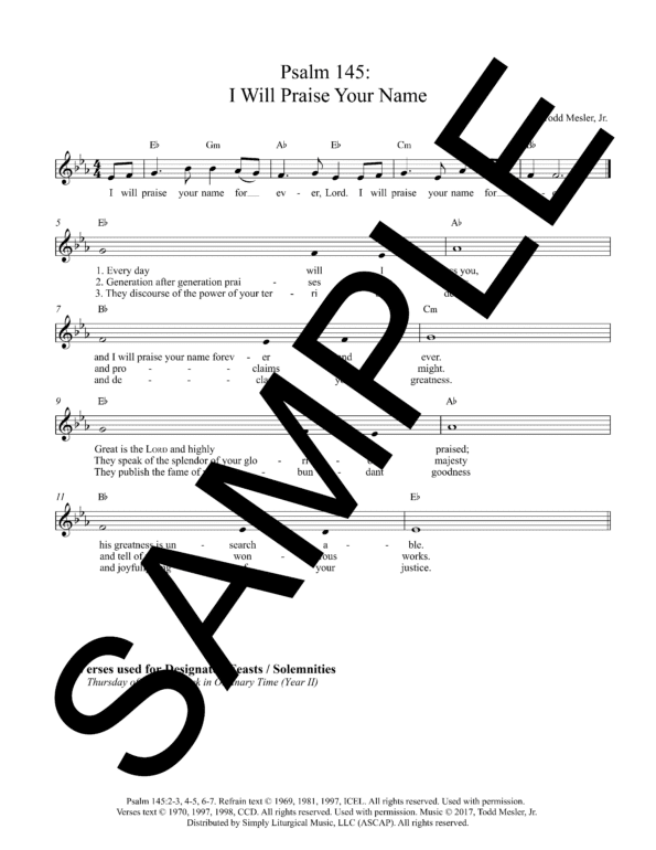 Sample Psalm 145 I Will Praise Your Name Mesler Lead Sheet1 13