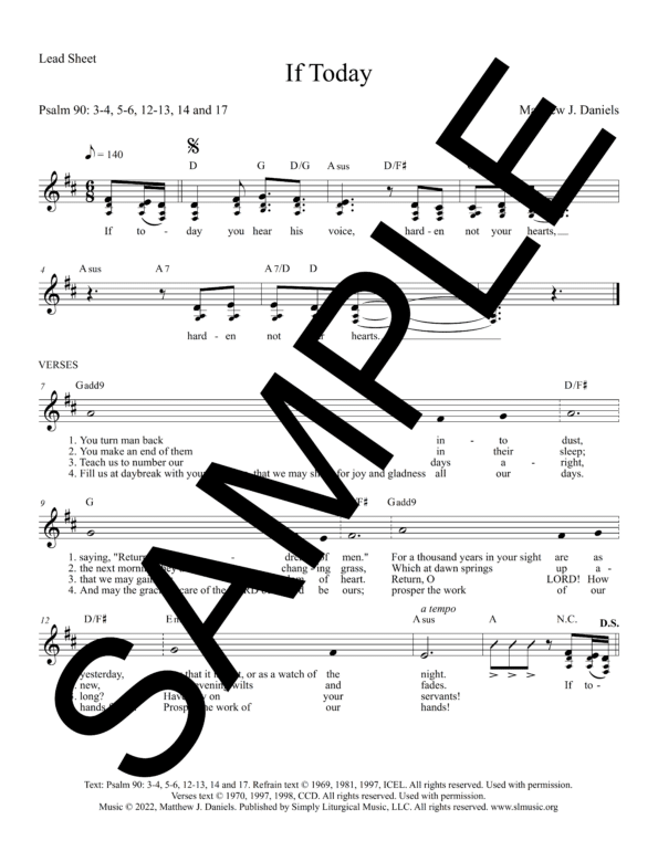 Sample Psalm 90 If Today Daniels Lead Sheet Matt Daniels1