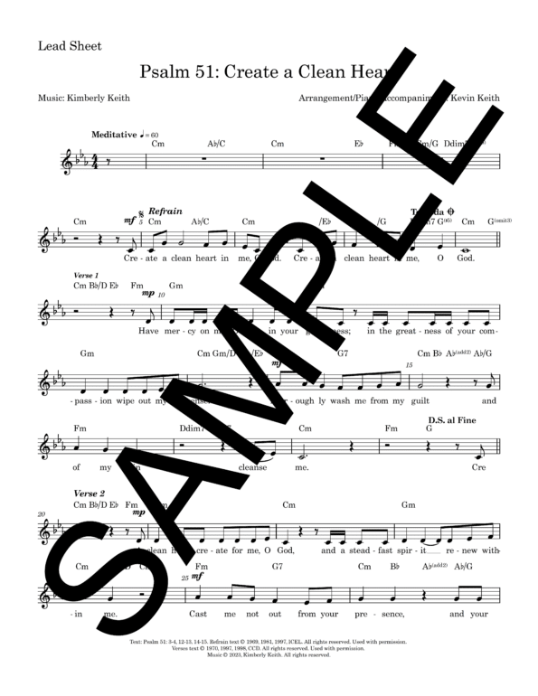 Sample Psalm 51 Create a Clean Heart Lenten Keith Lead Sheet Kevin Keith1