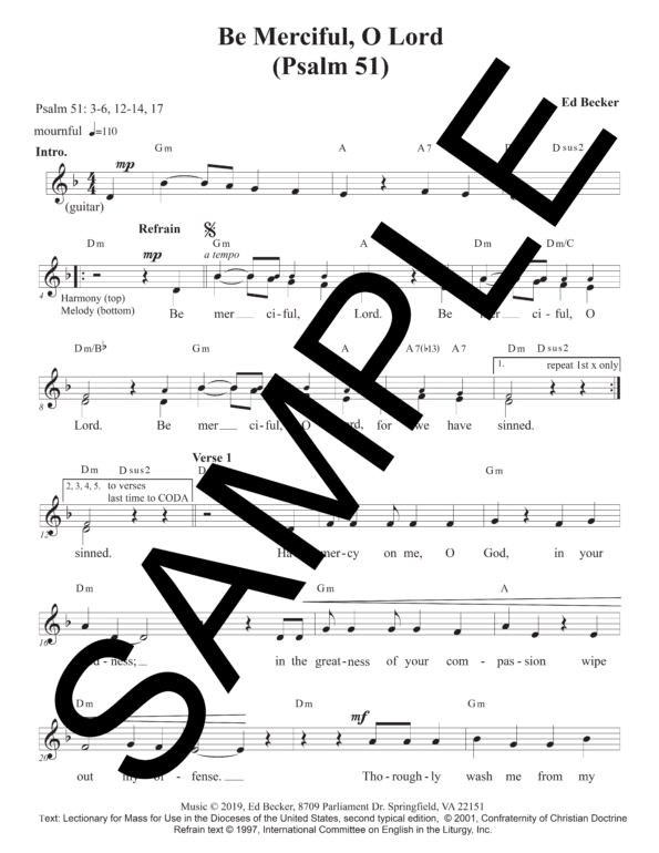 Sample Psalm 51 Be Merciful O Lord Becker Lead Sheet1