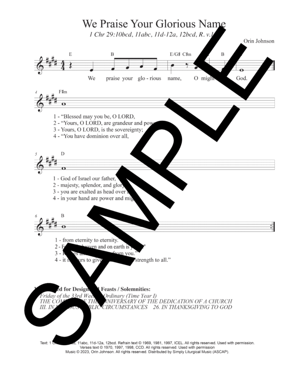 Sample 1 Chronicles We Praise Your Glorious Name Johnson Lead Sheet Orin Johnson1 2