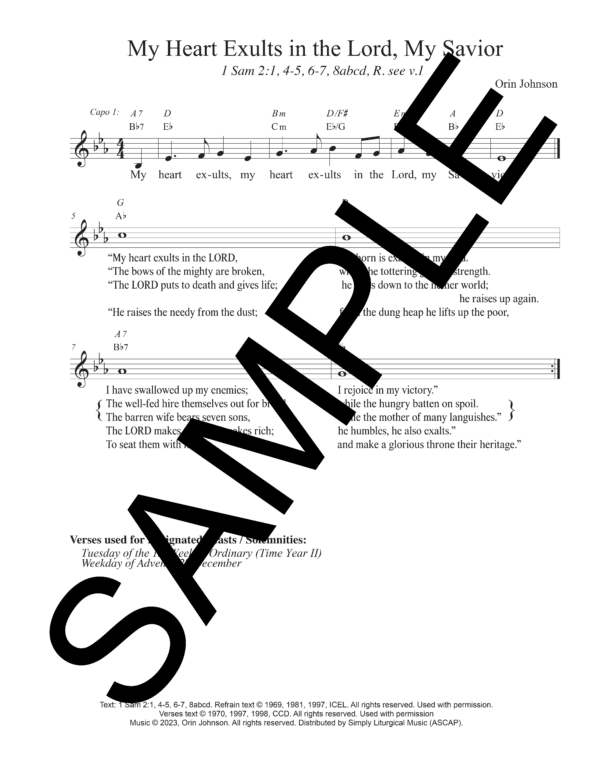 Sample 1 Samuel My Heart Exults in the Lord My Savior Johnson Lead Sheet1