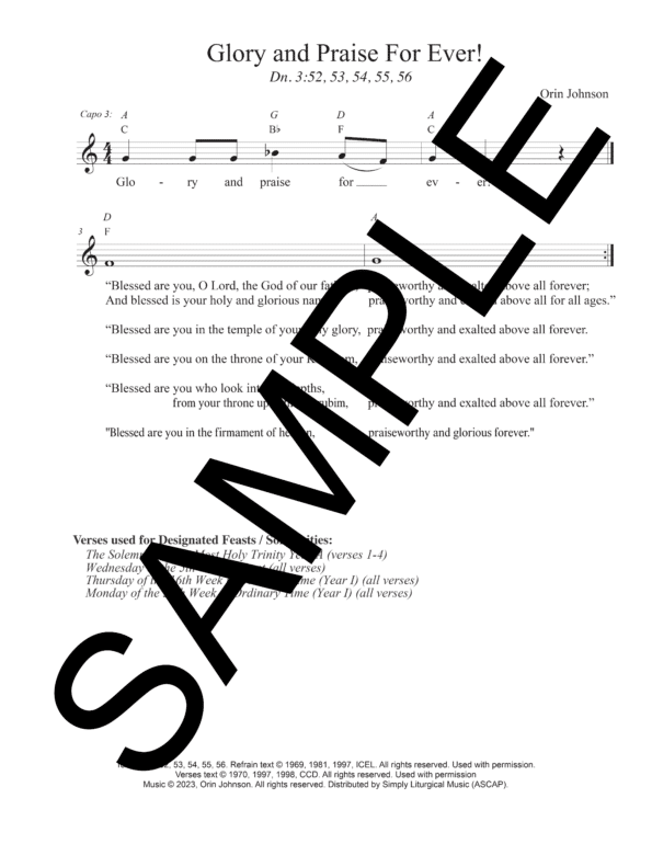 Sample Daniel 3 Glory and Praise For Ever Johnson Lead Sheet Orin Johnson1 3