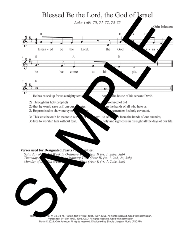 Sample Luke 1 Blessed Be the Lord the God of Israel Johnson Lead Sheet Orin Johnson1 2