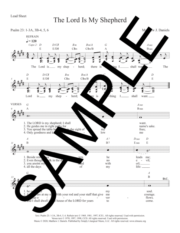 Sample Psalm 23 The Lord Is My Shepherd Daniels Lead Sheet1