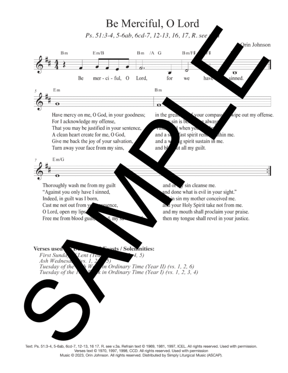 Sample Psalm 51 Be Merciful O Lord Johnson Lead Sheet Orin Johnson1 1