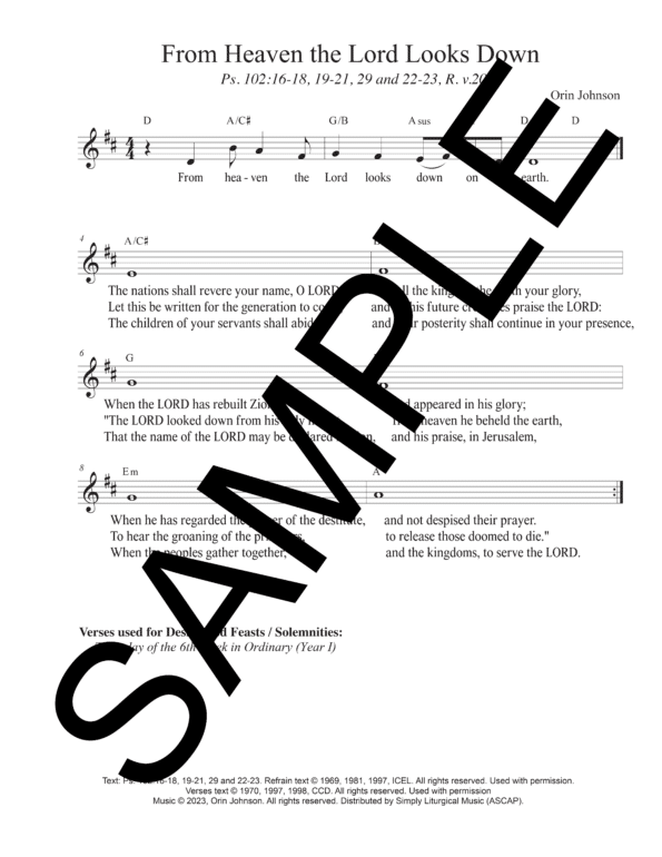 Sample Psalm 102 From Heaven the Lord Looks Down Johnson Lead Sheet1