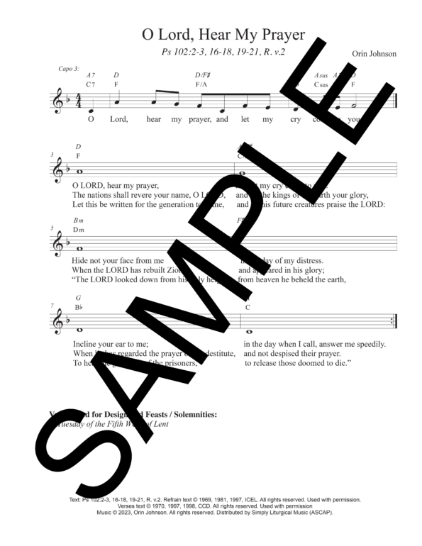 Sample Psalm 102 O Lord Hear My Prayer Johnson Lead Sheet1