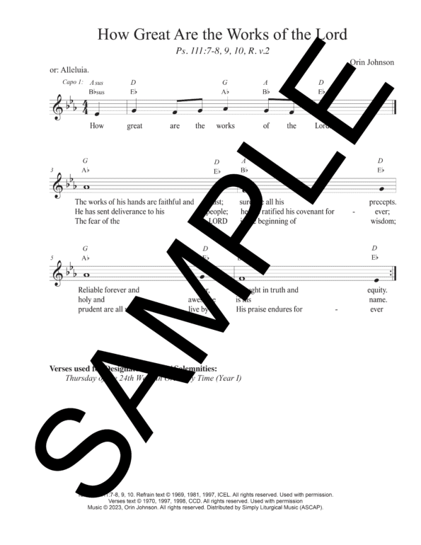 Sample Psalm 111 How Great Are the Works of the Lord Johnson Lead Sheet1