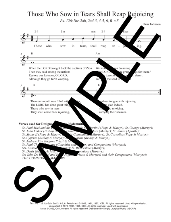 Sample Psalm 126 Those Who Sow in Tears Shall Reap Rejoicing Johnson Lead Sheet Orin Johnson1