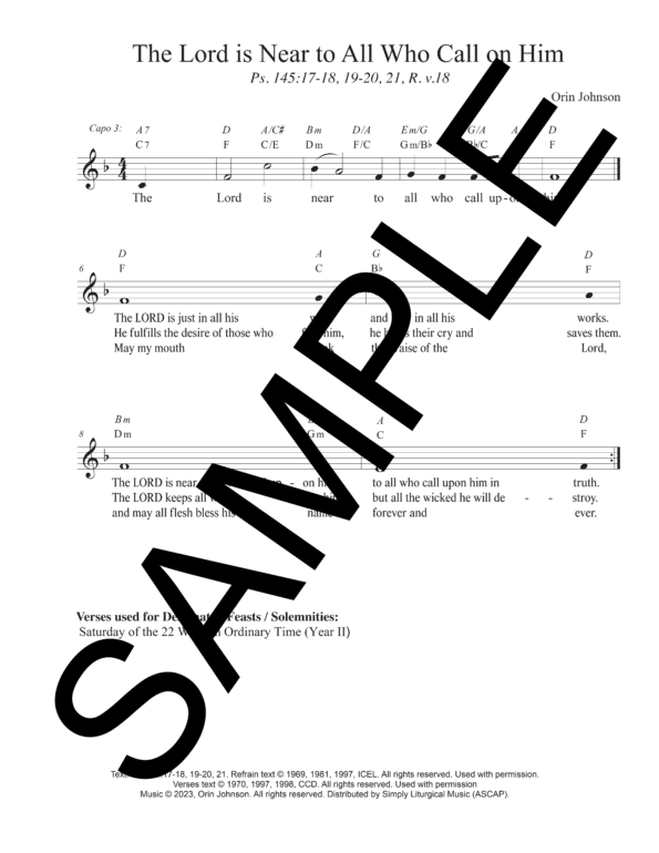 Sample Psalm 145 The Lord is Near to All Who Call on Him Johnson Lead Sheet Orin Johnson1