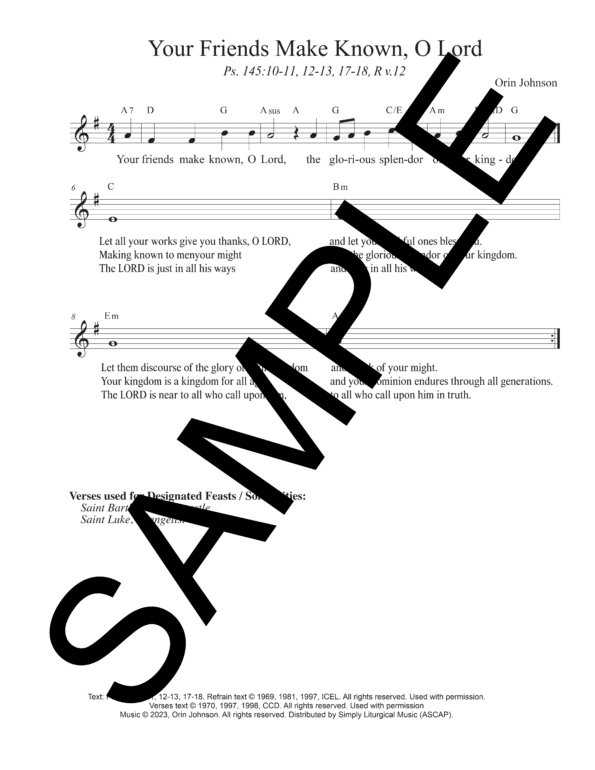 Sample Psalm 145 Your Friends Make Known O Lord Johnson Lead Sheet Orin Johnson1