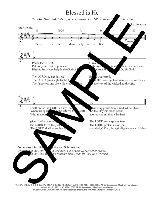 Sample Psalm 146 Blessed is He Johnson Lead Sheet Orin Johnson1