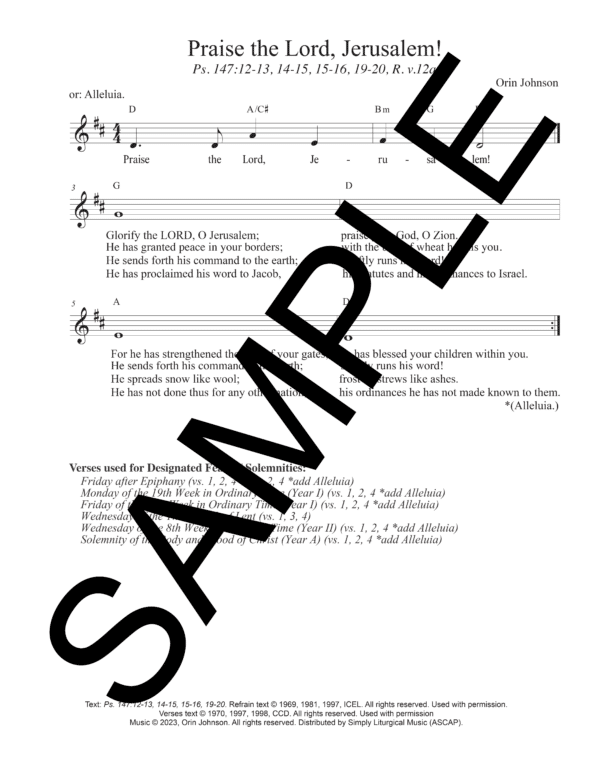 Sample Psalm 147 Praise the Lord Jerusalem Johnson Lead Sheet1