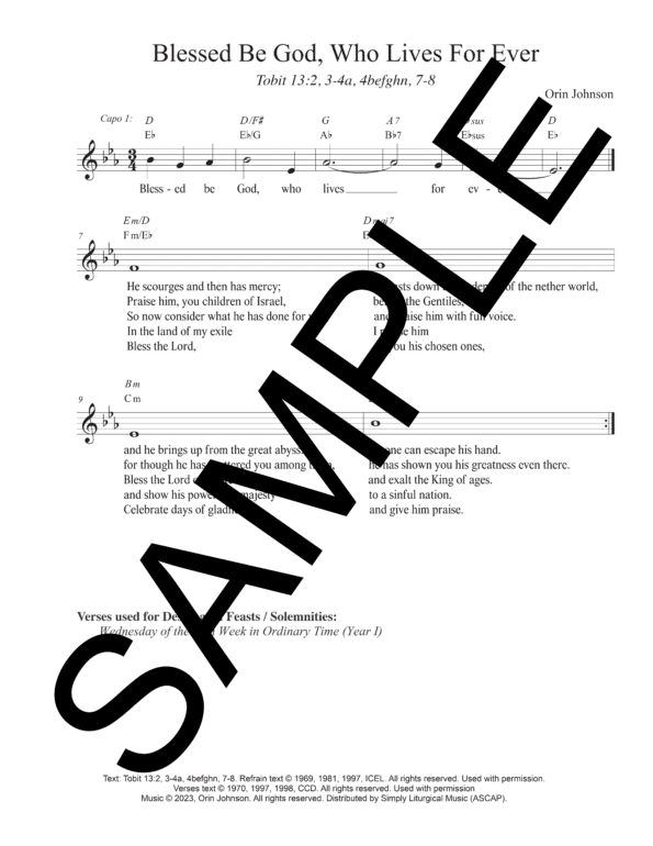 Sample Tobit 13 Blessed Be God Who Lives For Ever Johnson Lead Sheet1